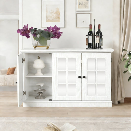 45 Wide Storage Cabinet With 3 Mirrored Acrylic Doors, Sideboard With Adjustable Shelves For Living Room Dinning Room Kitchen, Made With Decorative Laminates And MDF Substrate