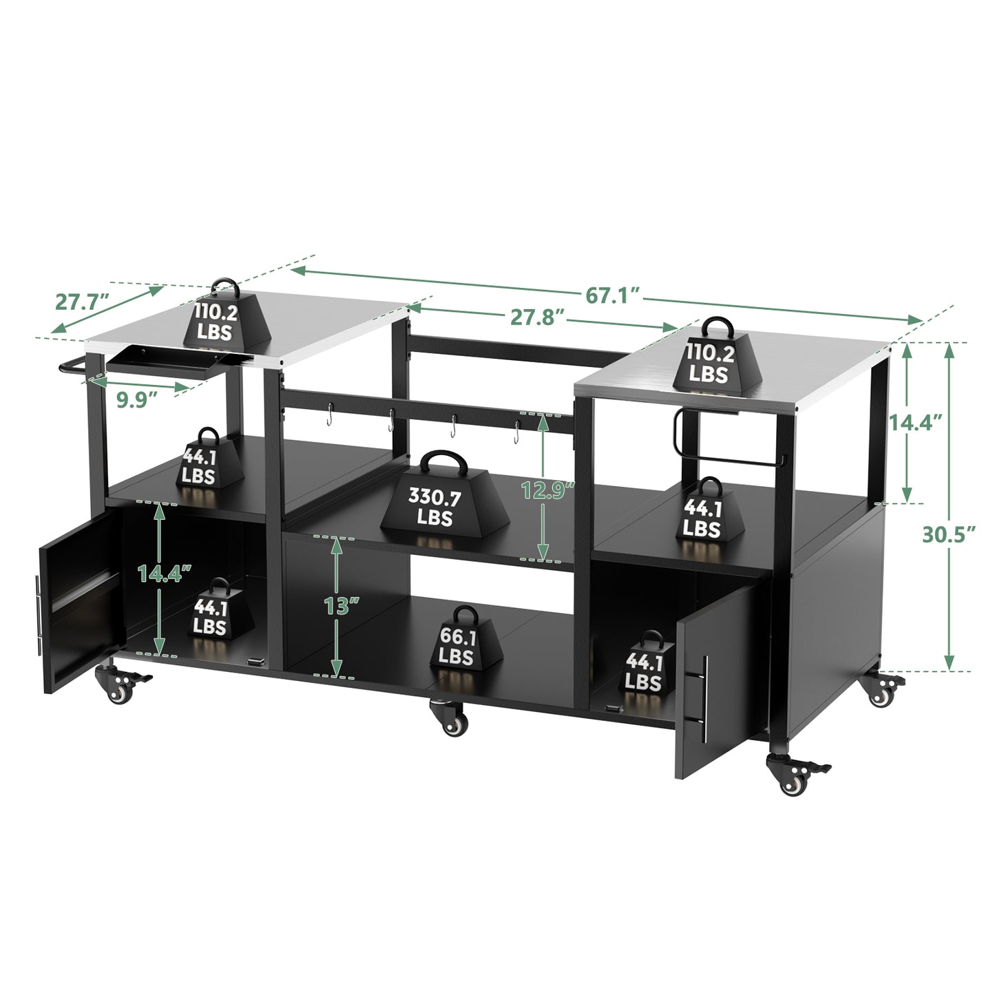 Outdoor Grill Table For Big Green Egg Style BBQ, Metal Grill Cart With Storage Box, Compatible With Up To Large Green Egg, Kamado Joe Jr