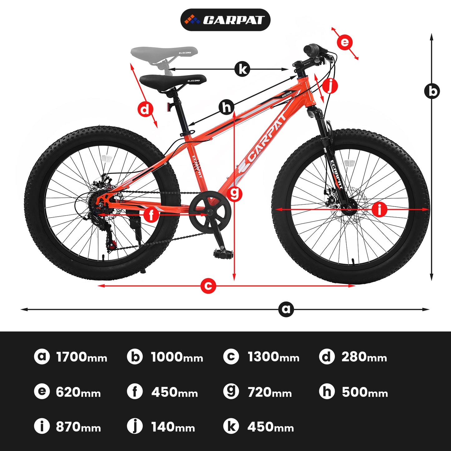 S24109 Elecony 24 Inch Fat Tire Bike Adult&Youth Full Shimano 7 Speeds Mountain Bike, Dual Disc Brake, High-Carbon Steel Frame, Front Suspension, Mountain Trail Bike, Urban Commuter City Bicycle