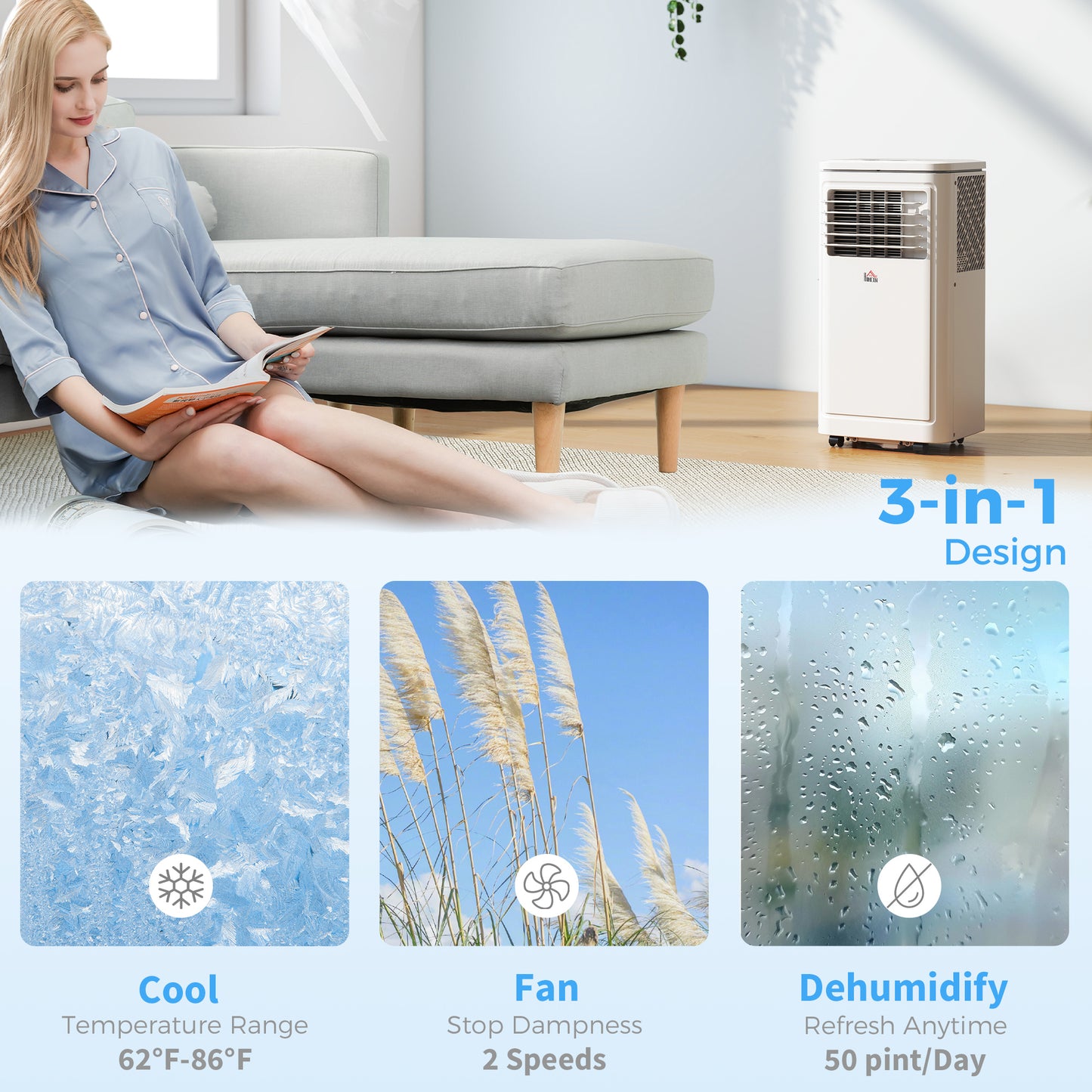 8,000 BTU Portable AC Unit For Apartment , Compact, Movable & Evaporative Cooler For Small Spaces, White