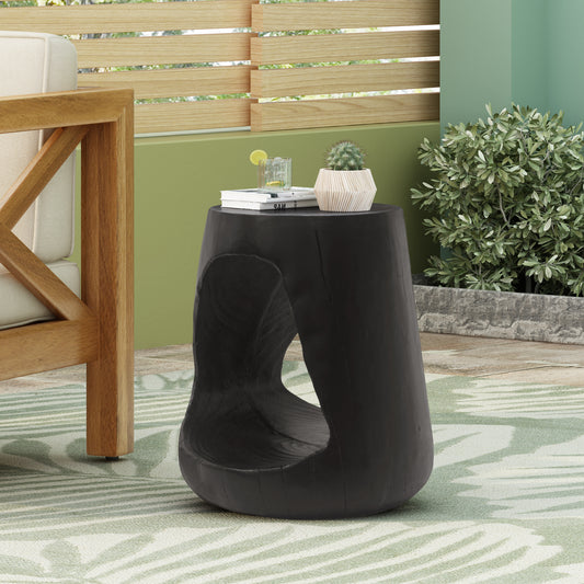 MGO Hollow Side Table, Wood-like Texture, Black Color