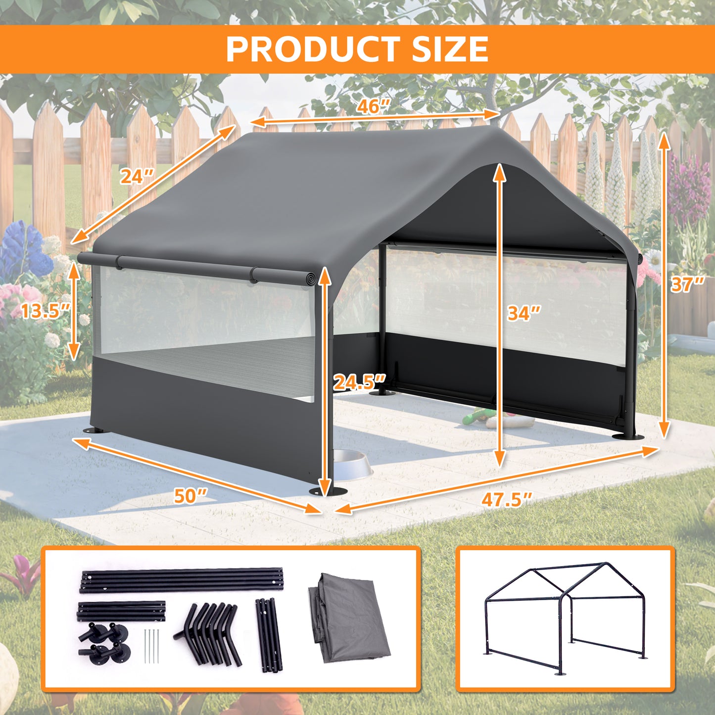 Extra Large Outdoor Dog House Tent With 3-Sided Mesh Windows, Breathable Sun Rain Cover Pet Shelter With Canopy And Ground Stakes For Dogs, Cats, Livestock 4 X 4 X 3.3, Gray
