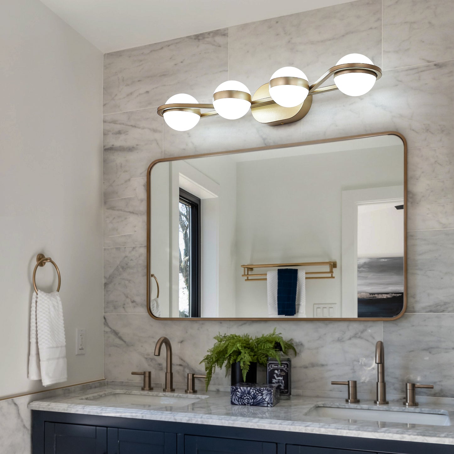28in  Golden Minimalist LED Bathroom Vanity Light With Crystal Sand Acrylic Shades, 4-Light Wall Mounted Decorative Lighting Fixture, Suitable For Bathroom Vanity Mirror