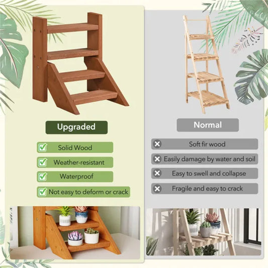 Compact Easy-Assemble Wooden Plant Stand, Succulent Seedling Pot Rack For Window Balcony Desktop