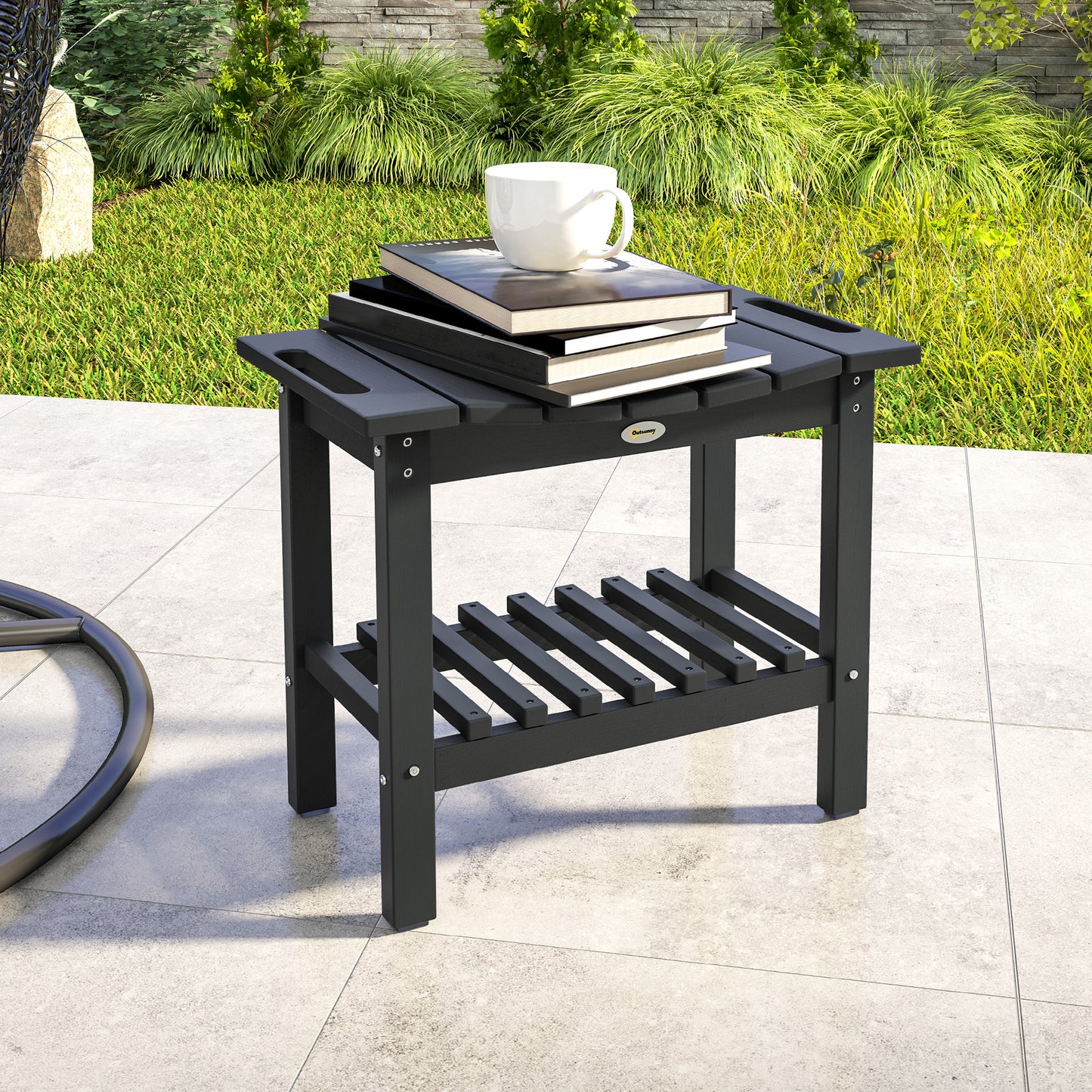 Shower Bench, Waterproof Shower Stool With Handle, Storage Shelf, Non-Slip Pads For Indoor Outdoor, Black