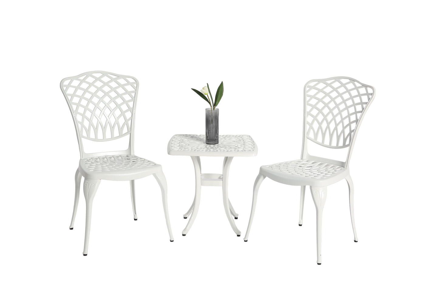 Bistro Set 3 Piece Rustproof Cast Aluminum Patio Furniture Sets 2 Chairs And 1 Round Table Outdoor, Garden, Patio, Balcony, White