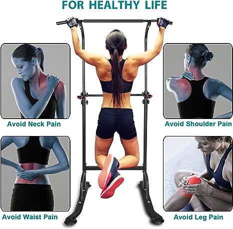 Sport Power Tower Workout Dip Station Pull Up Bar, Height Adjustable Multi-Function Dip Stand For Home Gym Strength Training Fitness Equipment
