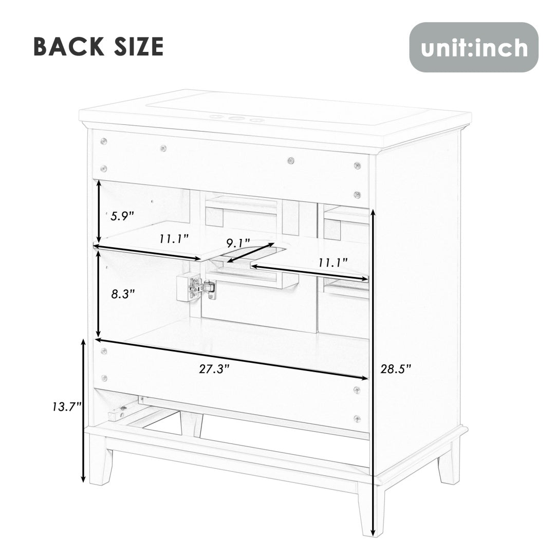 30 Bathroom Vanity With Sink Combo, Multi-functional Bathroom Cabinet With Doors And Drawer, Solid Frame And MDF Board, White