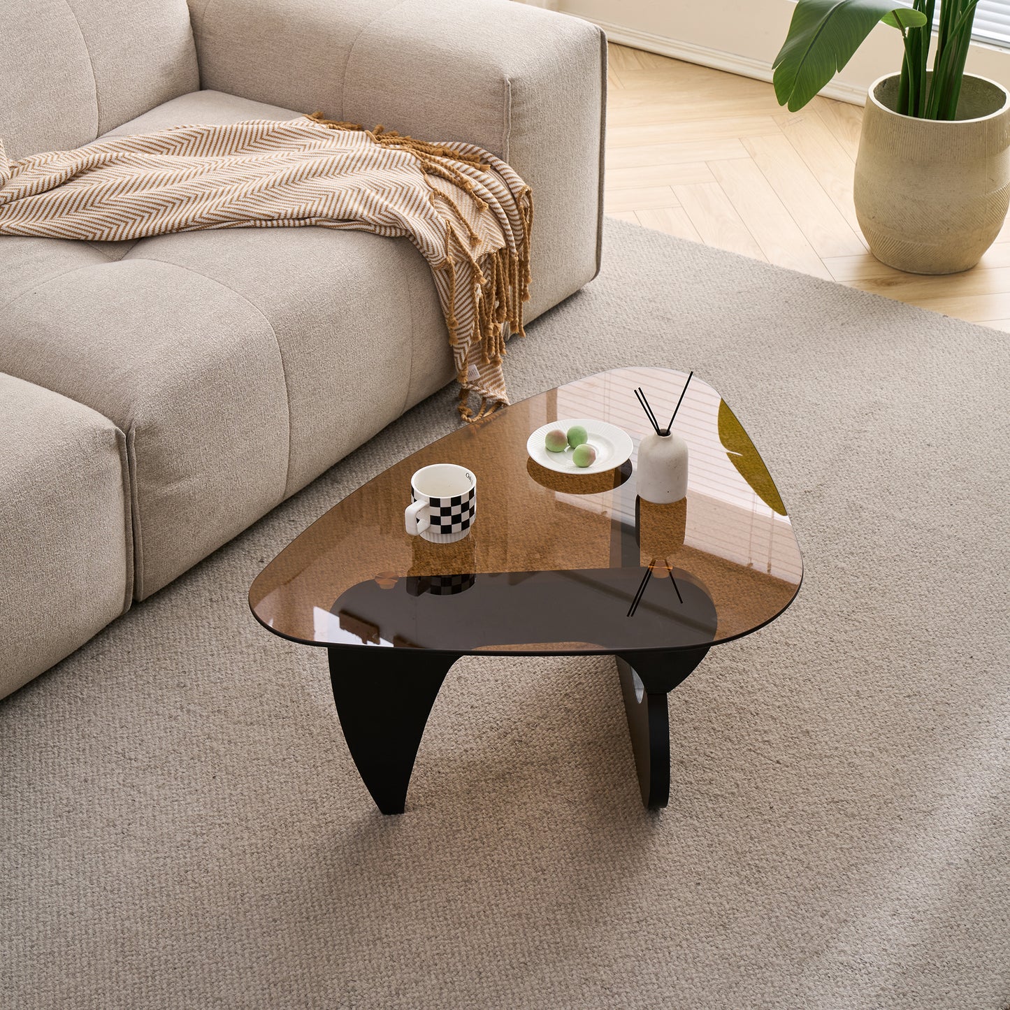 Small Farmhouse Coffee Table Mid-Century Modern Wood Center Table For Living Room, Black