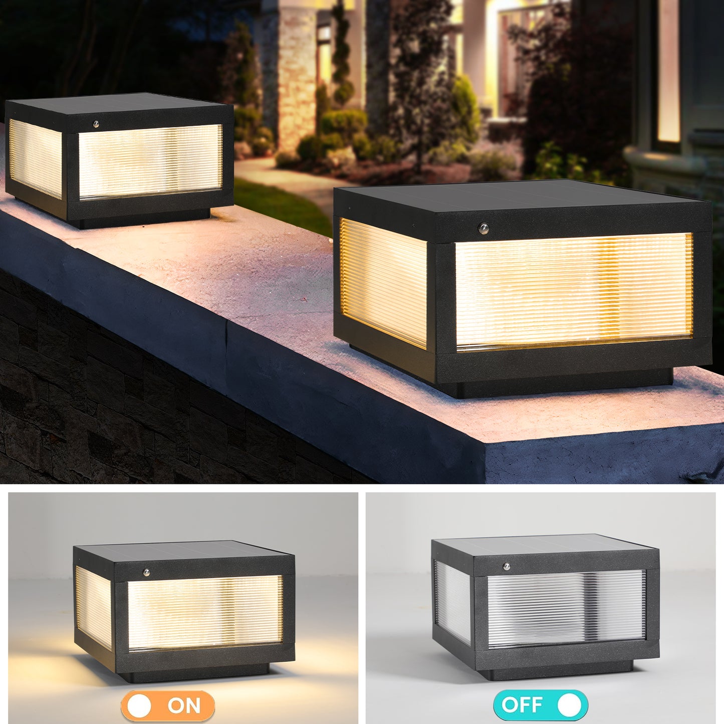 12 Black Solar Powered LED Post Cap Light, Modern Outdoor LED Fence Light For Pathways, Decks, And Patios   1-Pack