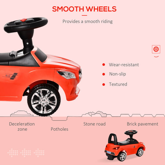Kids Ride On Push Car, Foot-to-Floor Walking Sliding Toy Car For Toddler With Working Horn, Music, Headlights And Storage, Red