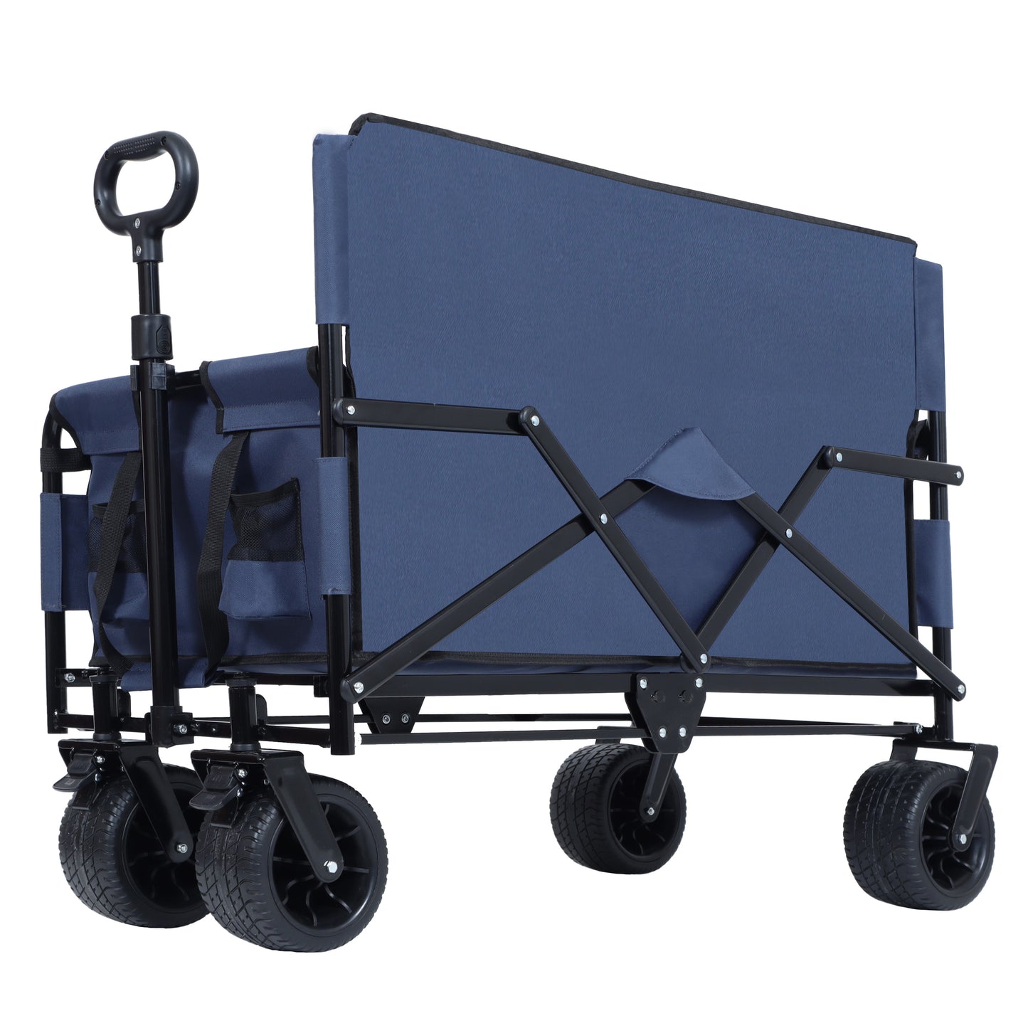 3- In- 1 Convertible Folding Wagon Cart With Bench Seat & Storage -  500lbs Heavy- Duty Utility Wagon  180L Capacity All- Terrain Wheels For Camping  Beach  Sports  Garden  Dark Blue