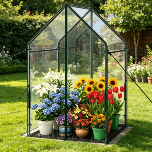 36' X 36' X 60' Portable Mini Greenhouse With PE Bottom Mat, 36X60 Inch Clear PVC Plant Grow Tent, Wind Resistant Metal Frame Outdoor Green House With Stakes & Ropes
