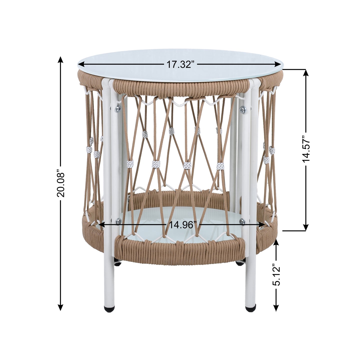 3-Piece Bohemian Outdoor Furniture Set With 2 Lounge Chairs & Glass Top Side Table - Handwoven Rope & Powder-Coated Steel Frame - Waterproof Cushions Patio Conversation Set For Garden, Poolside