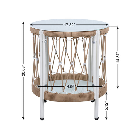 3-Piece Bohemian Outdoor Furniture Set With 2 Lounge Chairs & Glass Top Side Table - Handwoven Rope & Powder-Coated Steel Frame - Waterproof Cushions Patio Conversation Set For Garden, Poolside