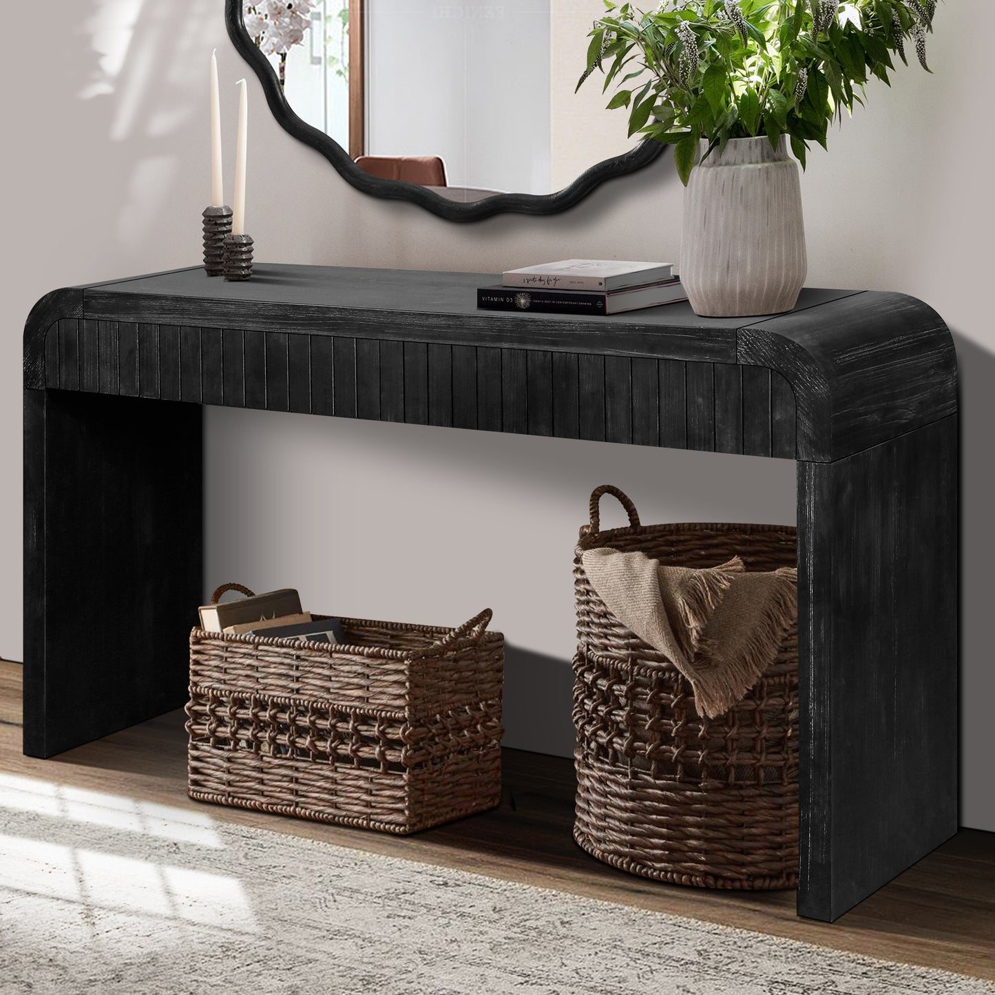 59 Vintage Crafted Entryway Table,Two Hidden Handle Drawers,Farmhouse Console Table ,Easy Assembly, For Entrance & Dinning Room & Living Room & Hallway Antique Black