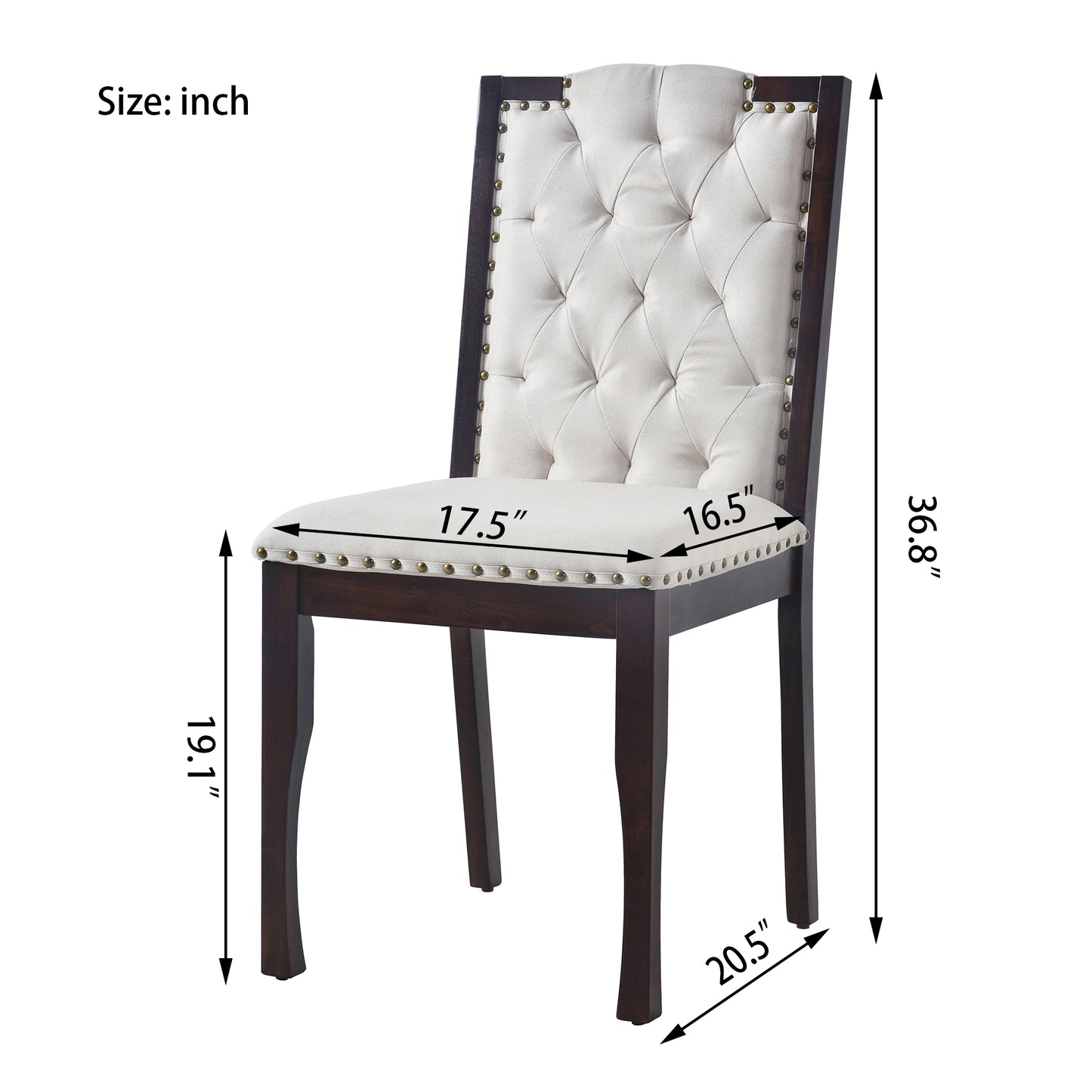Upholstered Dining Chairs Set Of 4, High Back Diamond Button Tufted Kitchen Chairs With Solid Wood Legs And Nailhead Trims For Dining Room, Living Room, Restaurant, Biege & Espresso