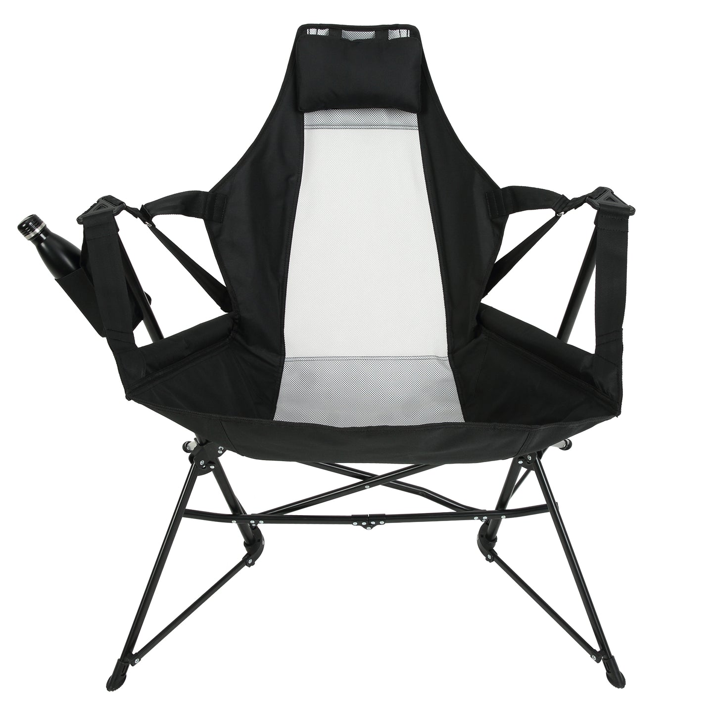 Hammock Camping Chair, Folding Portable Rocking Chair, Aluminum Alloy Adjustable Back Swinging Chair With Pillow Cup Holder, Recliner With Carry Bag For Outdoor Travel Lawn Backyard, Black   2pcs