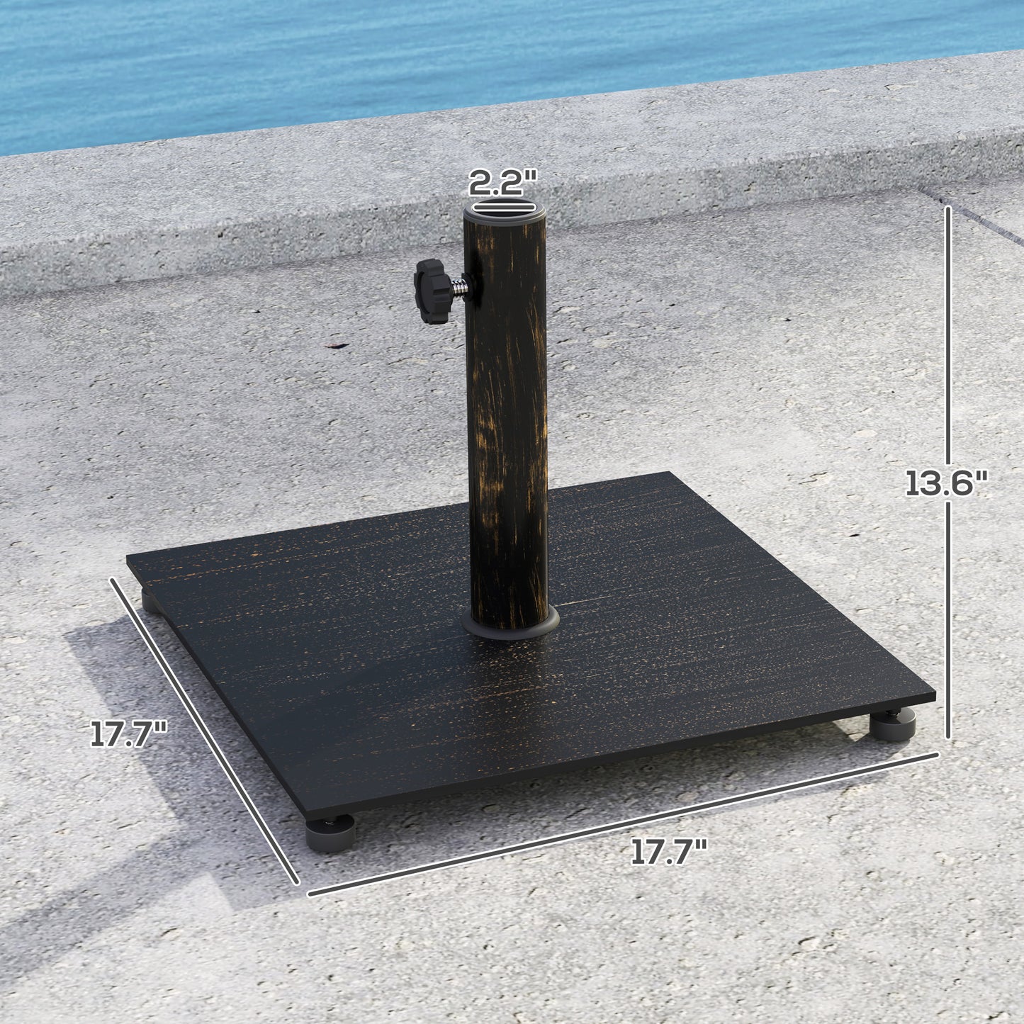 Square Patio Umbrella Base, 29 Lbs Metal Umbrella Stand Base With Adjustable Foot Pads, Heavy Duty Patio Umbrella Holder For 1.5"/1.9" Umbrella Poles For Outdoor, Lawn, Poolside, Bronze