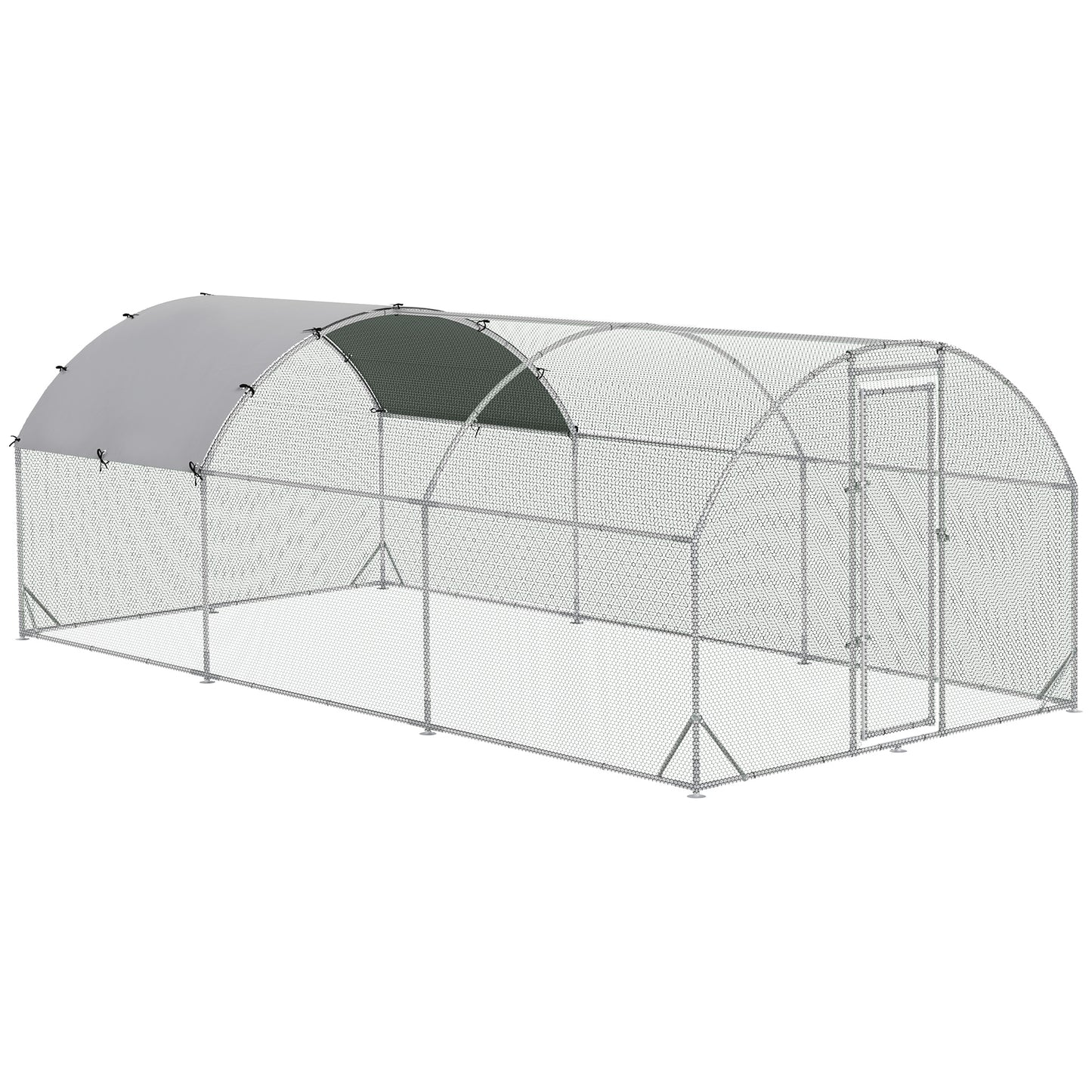 PawHut Large Chicken Coop Metal Chicken Run With Waterproof And Anti-UV Cover, Dome Shaped Walk-in Fence Cage Hen House For Outdoor And Yard Farm Use, 1 Tube Diameter, 9.2X 18.7X 6.5