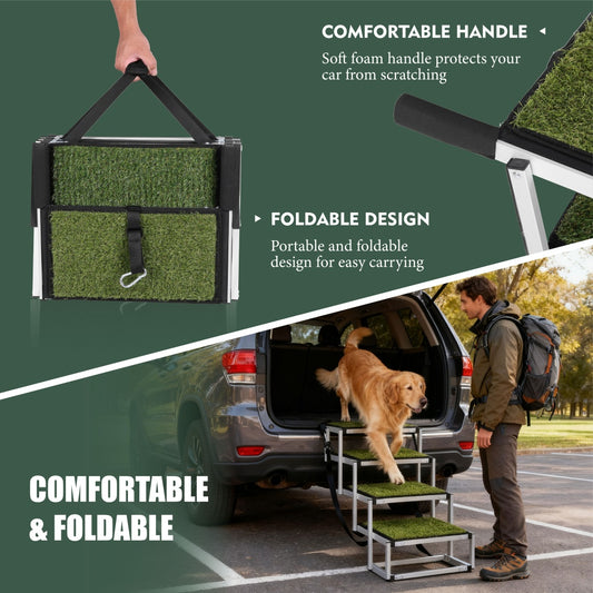 Foldable Dog Ramp For Cars, SUVs, Trucks, Portable Pet Dog Stairs For Large Dogs With Non-Slip Surface  Reinforced Design, Lightweight Yet Sturdy Supports Up To 250lbs