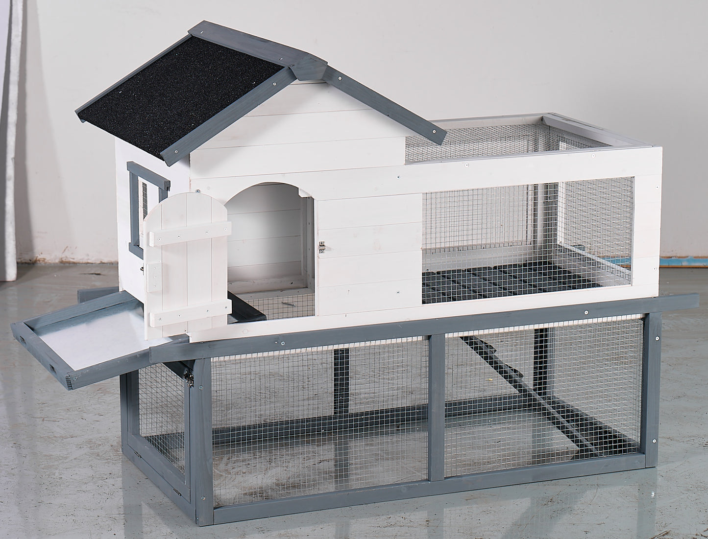 53-inch Double-tier Wooden Outdoor Indoor Waterproof Chicken Coop And Rabbit Hutch Complete With A Roof, Stairs, And A Removable Cleaning Tray Suitable For Small To Medium Pets.