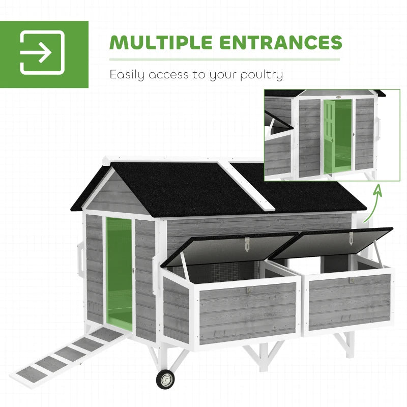 Wooden Chicken Coop W Wheels, Handles, 2 Nesting Boxes, 2 Trays, 4 Perches, Chicken Tractor For 4-6 Chickens, GrayFor Multiple Packages Being Shipped, Please Pay Attention To The Dimensions And Weigh
