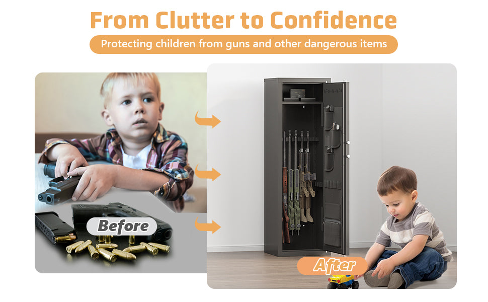Biometric Gun Safe For Rifles And Pistols, 12-15 Large Gun Cabinet With Fingerprint & Digital Keypad, Adjustable Racks And Door Organizer, Cold-Rolled Steel, Black