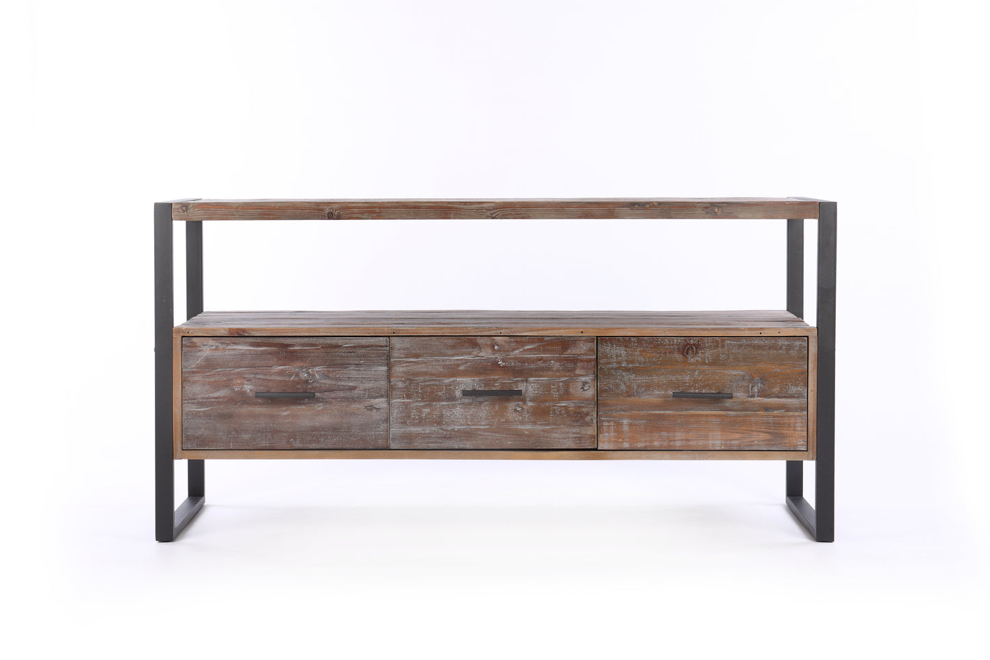 60 Inch Reclaimed Wood Media TV Console Table With 3 Drarwer, Open Shelf, Antique Finish