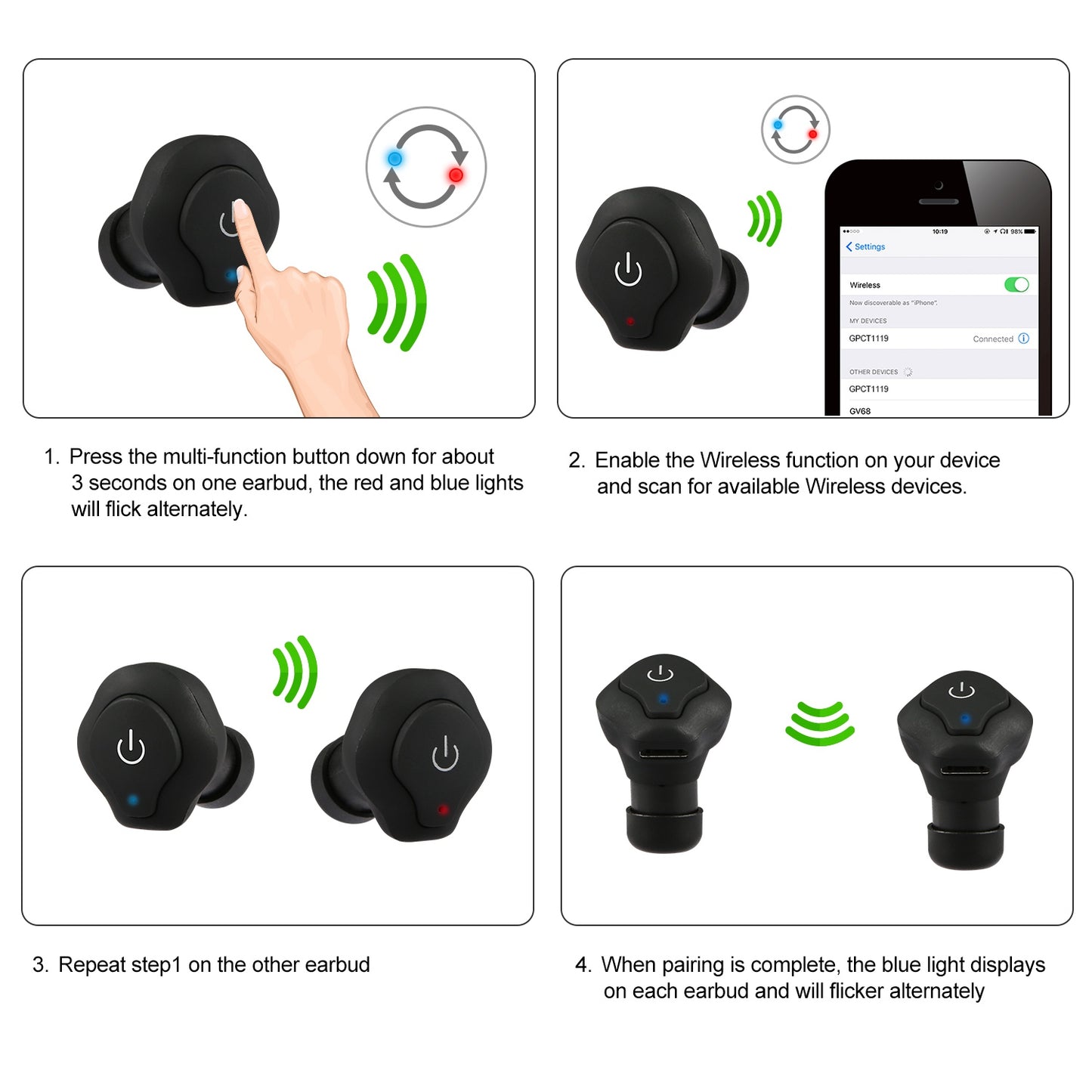 1 Pair True Wireless Earbuds CSR V4.2 In-ear Stereo Headsets IP44 Waterproof Apt-X TWS Headphones Noise Cancelling With Mic For Business Driving Walking