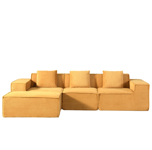 CozyForm Convertible Corduroy Sectional Couch With Ottoman & Pillows, Modular L Shaped Sleeper Sofa, Boneless Cloud Couch For Living Room Furniture, Ginge Yellow
