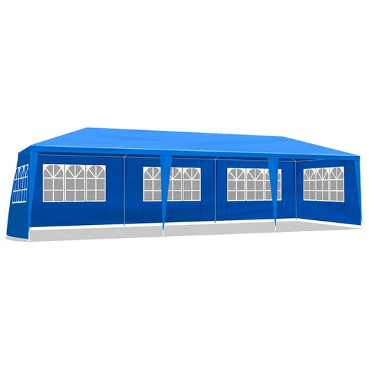 10'x30' Outdoor Party Tent With 8 Removable Sidewalls, Waterproof Canopy Patio Wedding Gazebo, Blue