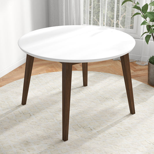Minimalist Mid Century Modern White Top Dining Table With Solid Wood Legs And MDF Tabletop 39.4   For Kitchen, Dining Room, Dinette, Breakfast