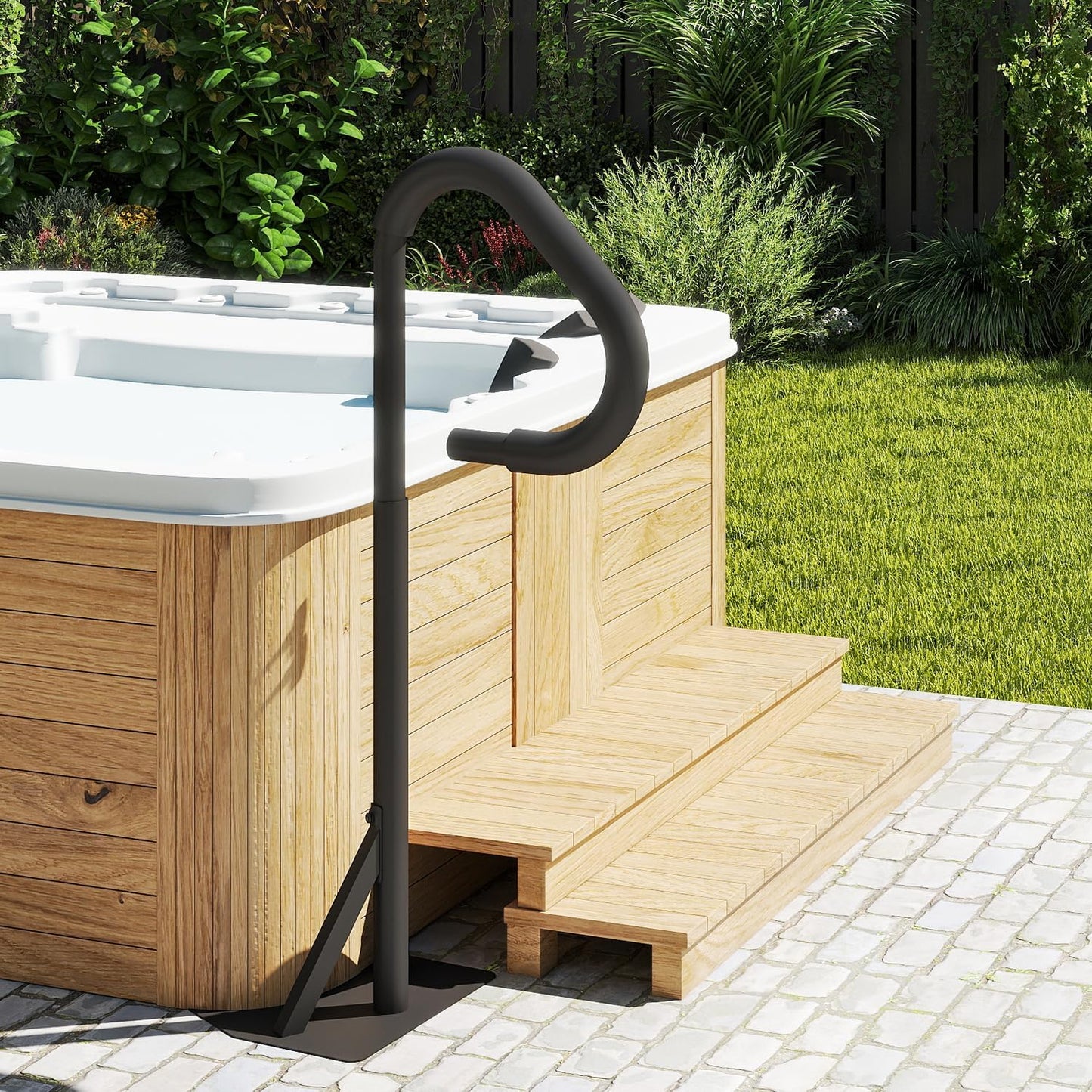 Hot Tub Handrail, Aluminum Spa Hand Rail With 44  -60   Adjustable Height & 360 Swivel, Safety Side Handrails With Slide-Under Mount Base For Most Hot Tubs & Swim Spas, 600 LBS Capacity