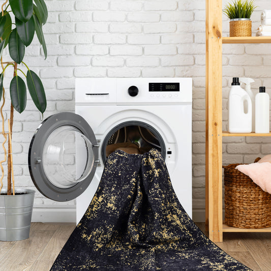 MAVAL Black Washable Rug 6x9 Area Rug  Black Gold, 6' X 9'