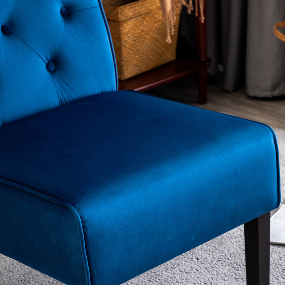 Reese 53    2Piece Living Room Armless Button Tufted Pattern Accent Chair With Velvet Fabric And Premium High Density Foam Cushion, Dark Blue