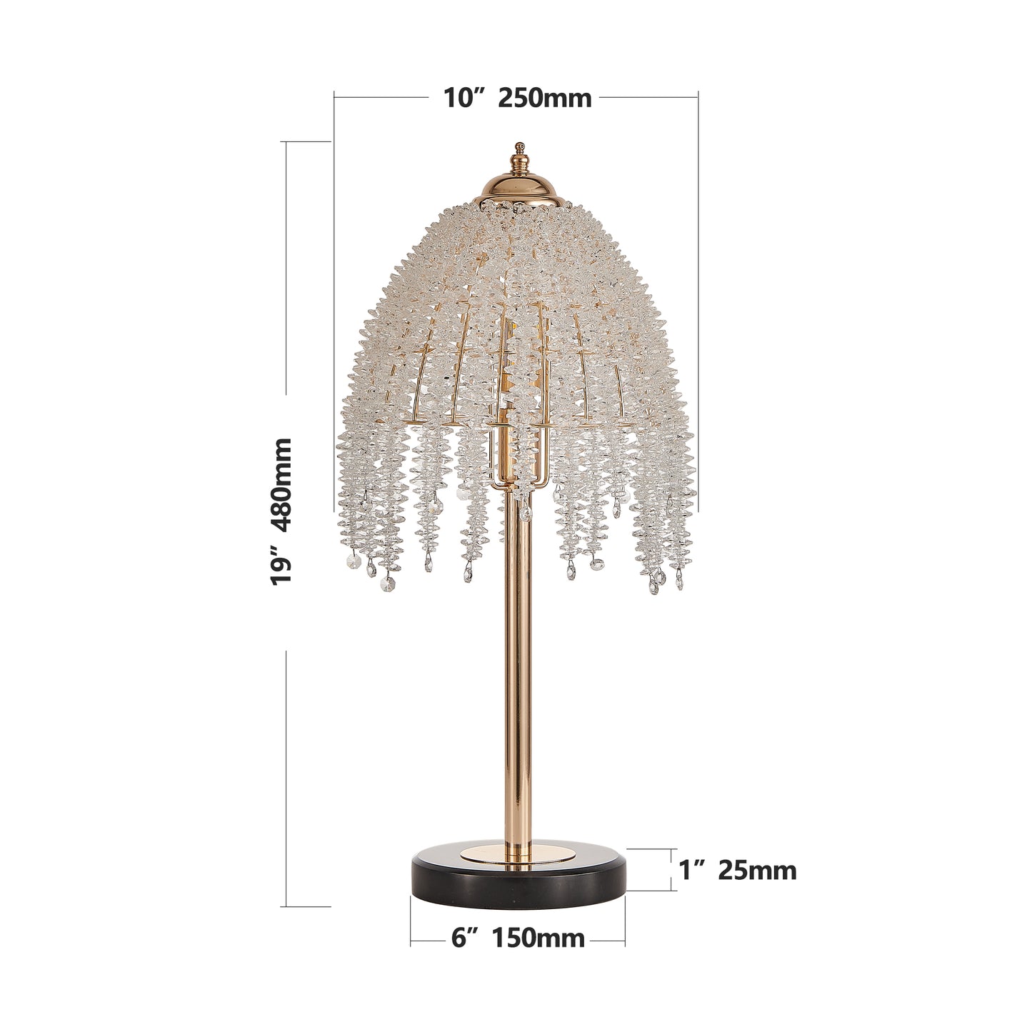 19 H Elegant Crystal Table Lamp   Vintage Waterfall Design With Crystal Bead String Shades And Marble Textured Base For Living Room, Bedroom, Or Office  Bulb Not Included