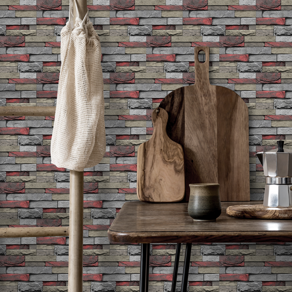 Red Stone Brick Marble Wall Sticker, PVC Easy To Clean And Waterproof, For Kitchen And Bathroom Splashback Wall Decoration