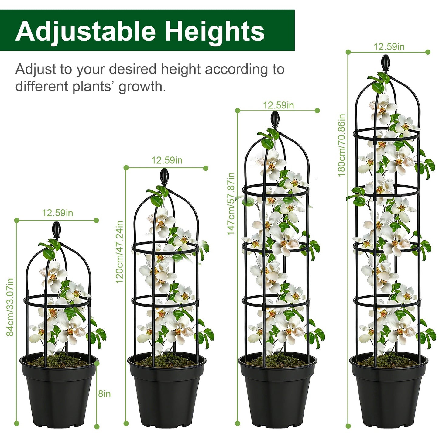2 Packs Garden Obelisk Trellis 5.9FT Plants Tower For Climbing Plants Flower Vegetable Vine Support Rustproof Garden Plant Trellis Black