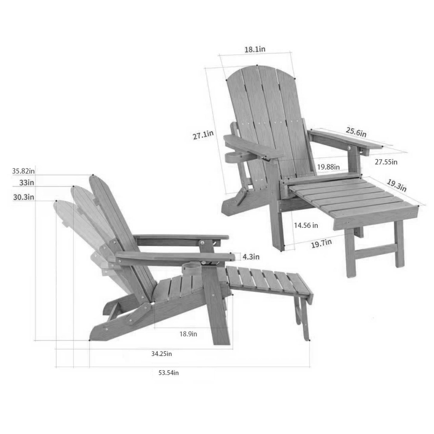Outdoor Adjustable Lounge Chair With Cup HolderFor Patio Relaxation & Garden Leisure Gatherings,HIPS Material