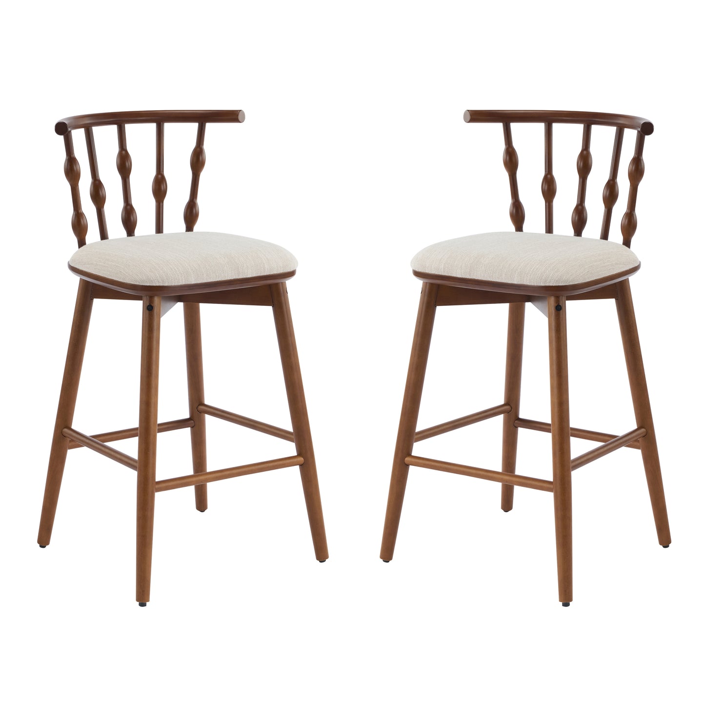 Doria Indoor Wooden Barstool  Walnut Finish With Beige Upholstery  Set Of 2