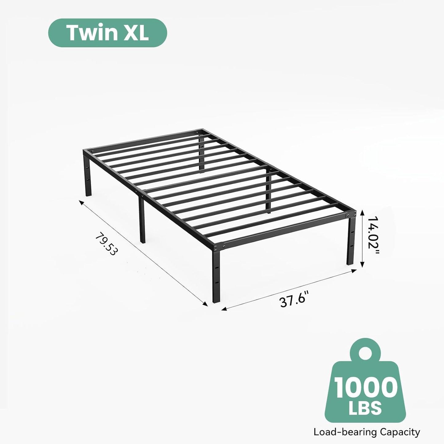 Heavy Duty Metal Bed Frame With Sturdy Steel Slat Support, No Box Spring Needed