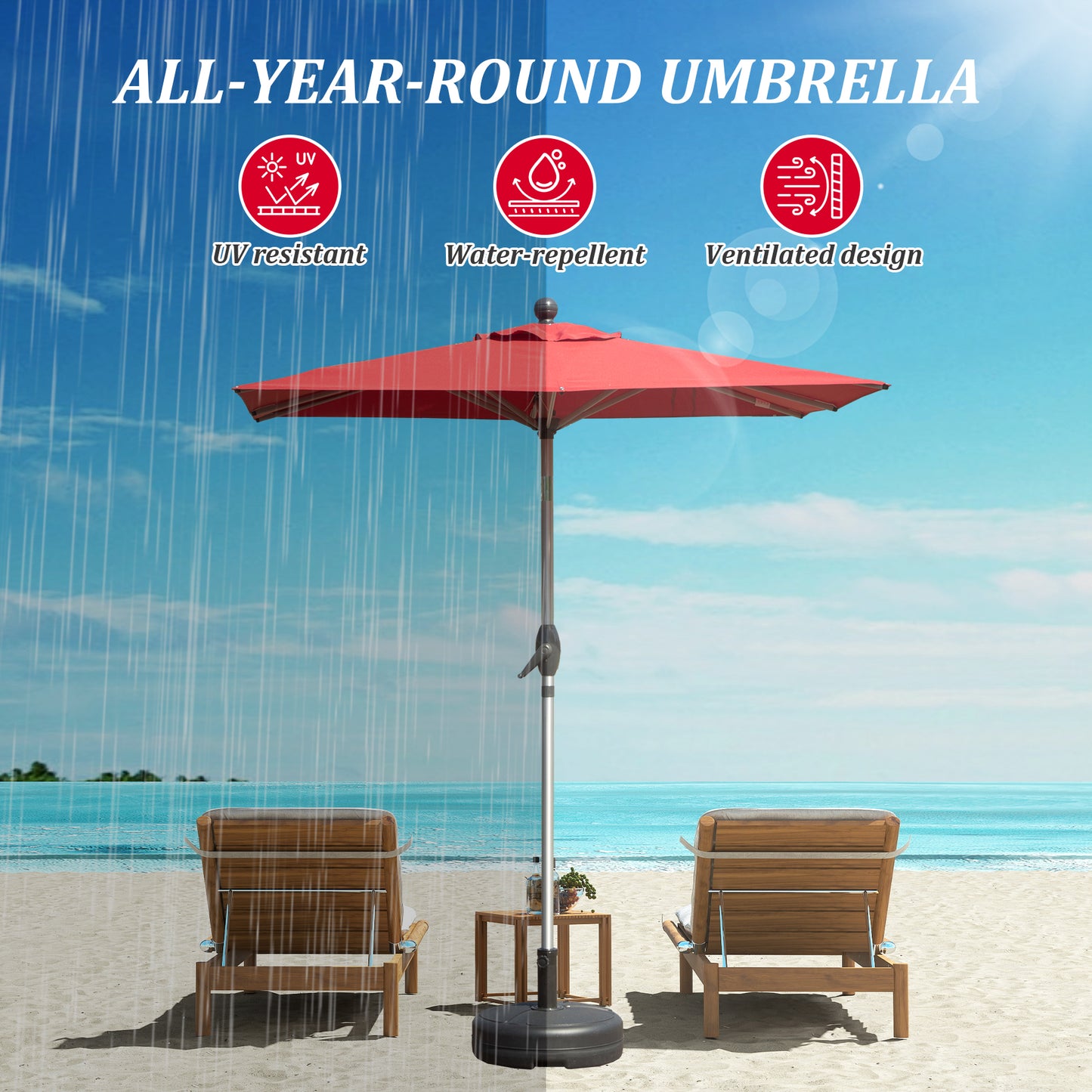 Rectangle Patio Umbrella With Crank Lift And Tilt Function, Brick Red   Base Not Included