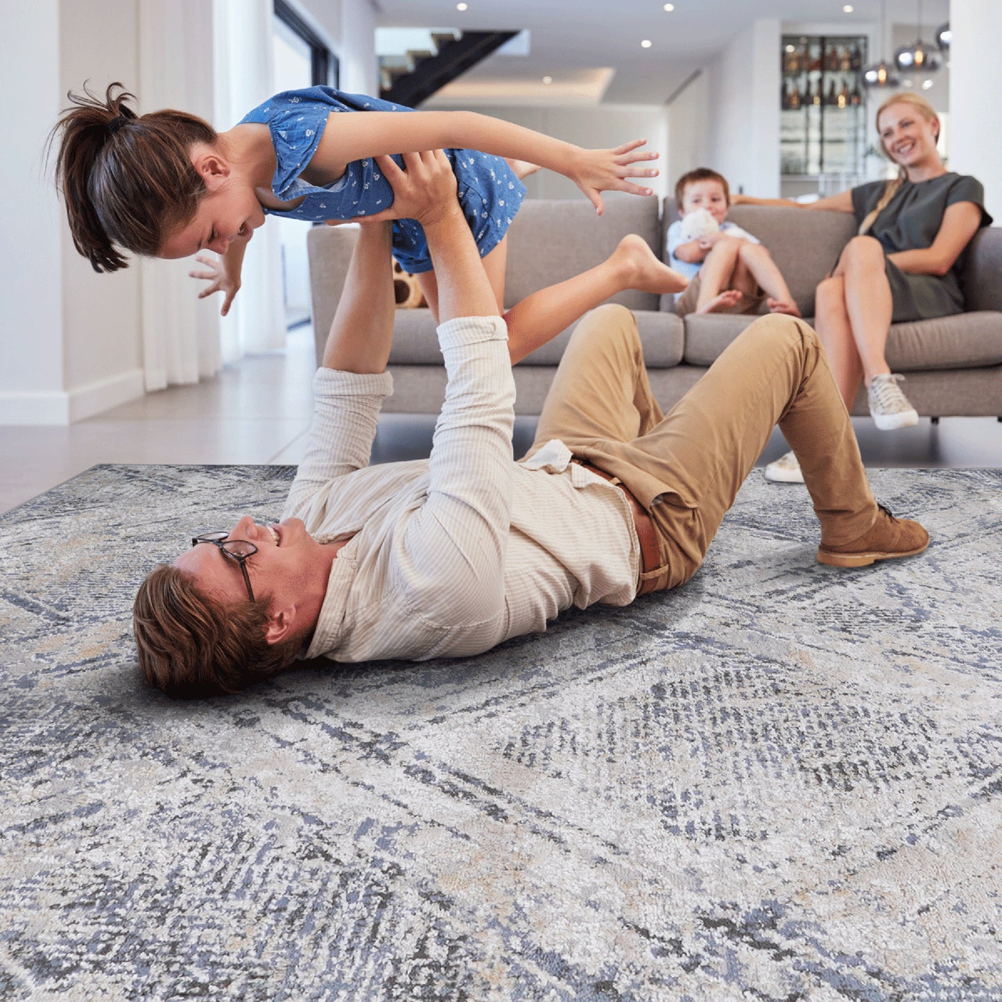 PAYAS 6X9 Blue  Grey  Geometric Area Rug