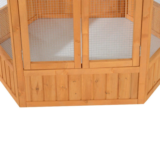 PawHut 69 Wooden Hexagonal Outdoor Aviary Flight Bird Cage With Covered Roof, BrownFor Multiple Packages, Please Pay Attention To The Detailed Dimensions And Weight Of Each Package.