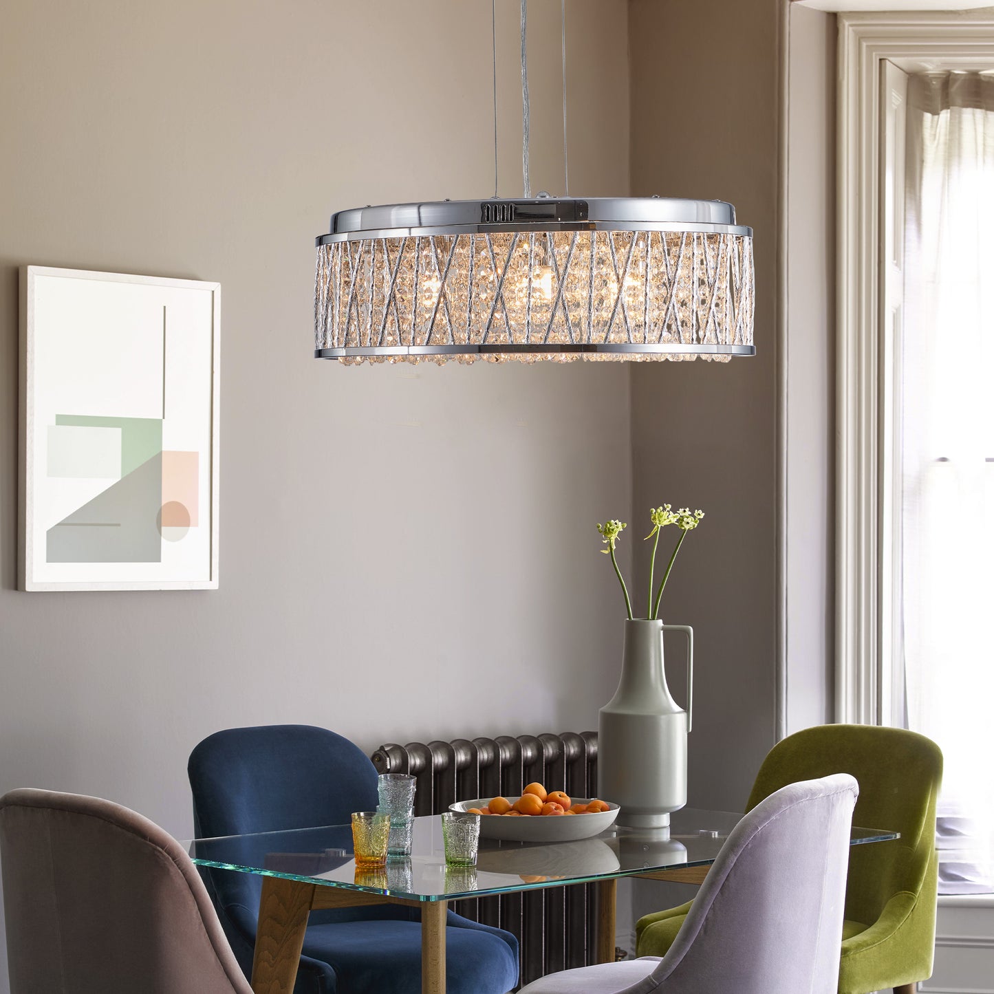 Modern Crystal Chandelier 19 Inches Aluminum Iron Round Ceiling Light Flush Mount Ceiling Light Fixture For Kitchen Island Dinning Bedrooms And Hallway Bulb Not Included