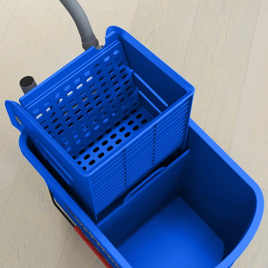 Compact Mop Bucket With Wringer, Mop Bucket On Wheels For Floor Cleaning, 21 Quart, Separate Dirty And Clean Water, Blue
