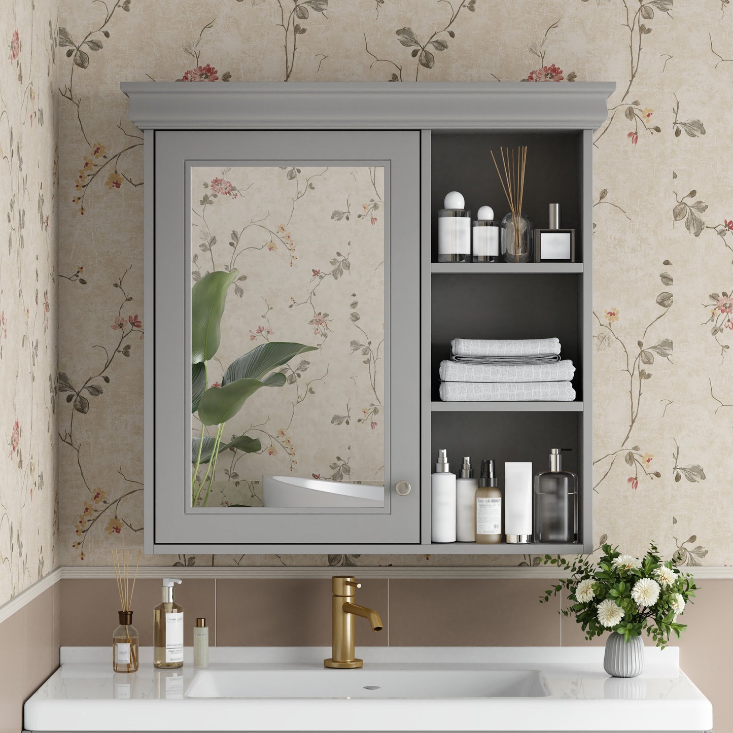 30   X 28   Bathroom Medicine Cabinet With Mirror, Wall Mounted Mirror Cabinet With Storage Organizer, Over The Toilet Storage Storage Cabinet For Bathroom