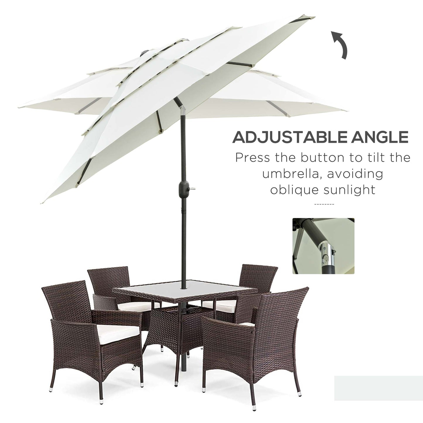 9FT 3 Tiers Patio Umbrella Outdoor Market Umbrella With Crank, Push Button Tilt For Deck, Backyard And Lawn, Beige