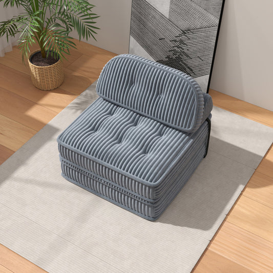 Convertible Corduroy Lounge Chair With Tufted Design, Full Foam Support, Fold-Out Sleeper & Adjustable Arc Pillow, Compressed Sofa Chair For Living Room Or Bedroom